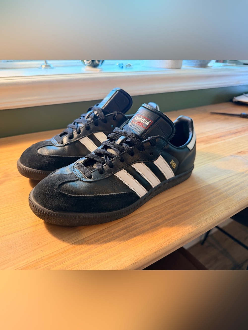 Adidas Samba Black with White Stripes Men's Leather Sneakers - Picture 3 of 5